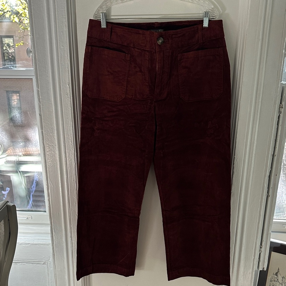 Matty M Deep Red Corduroy Cropped Pants